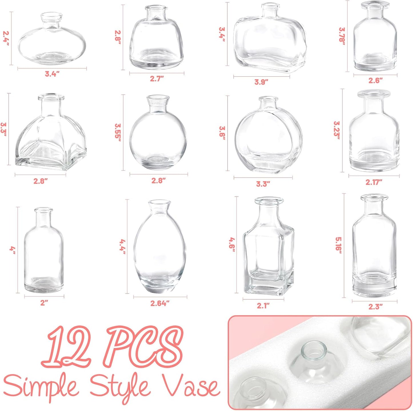 Glass Bud Vase in Bulk / Clear / Set of 12