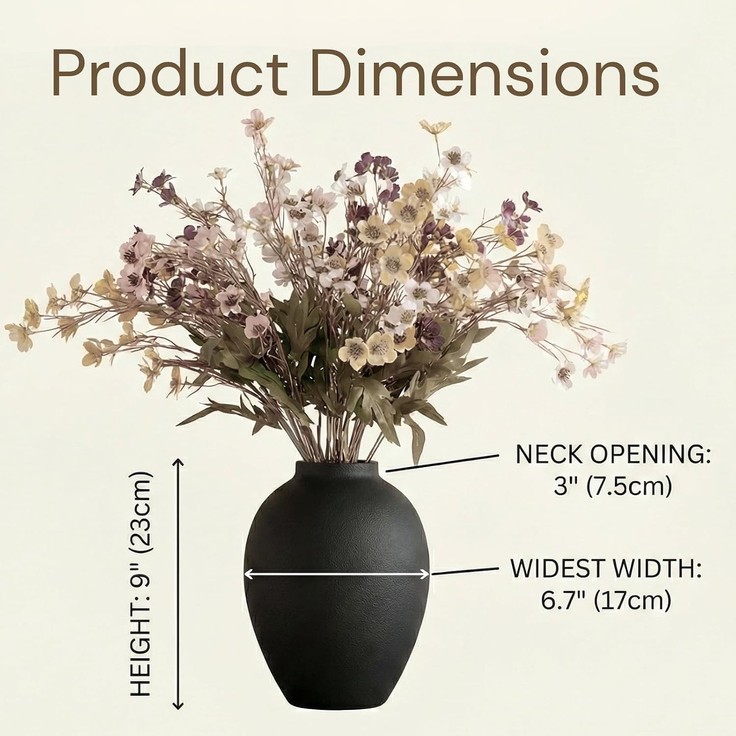 Black Vase / Large Round Iron Vase / Black Ovoid