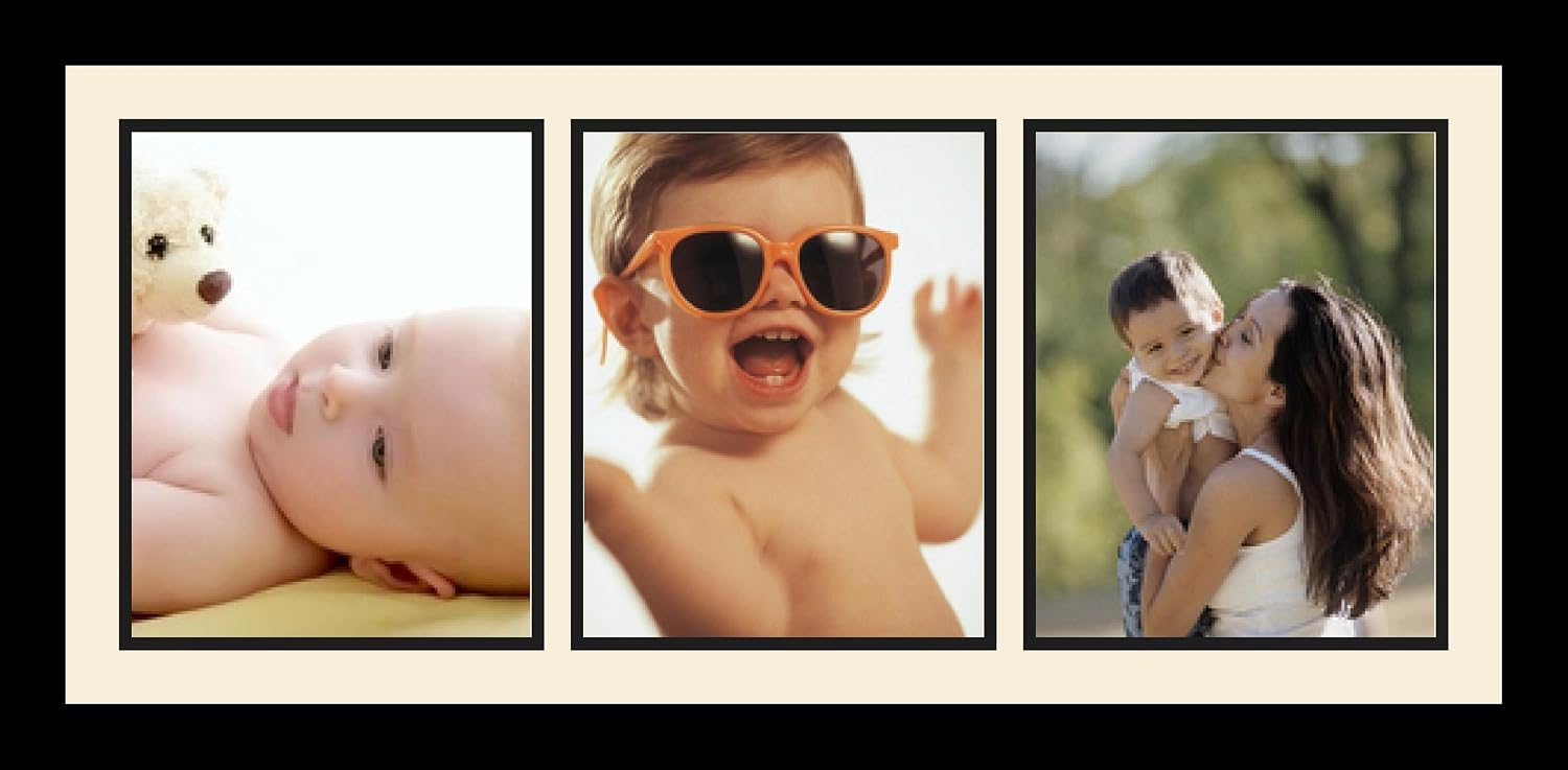 ArtToFrames Collage Photo Frame Single Mat with 3-8x10 Openings with Satin Black Frame and TV Grey mat.