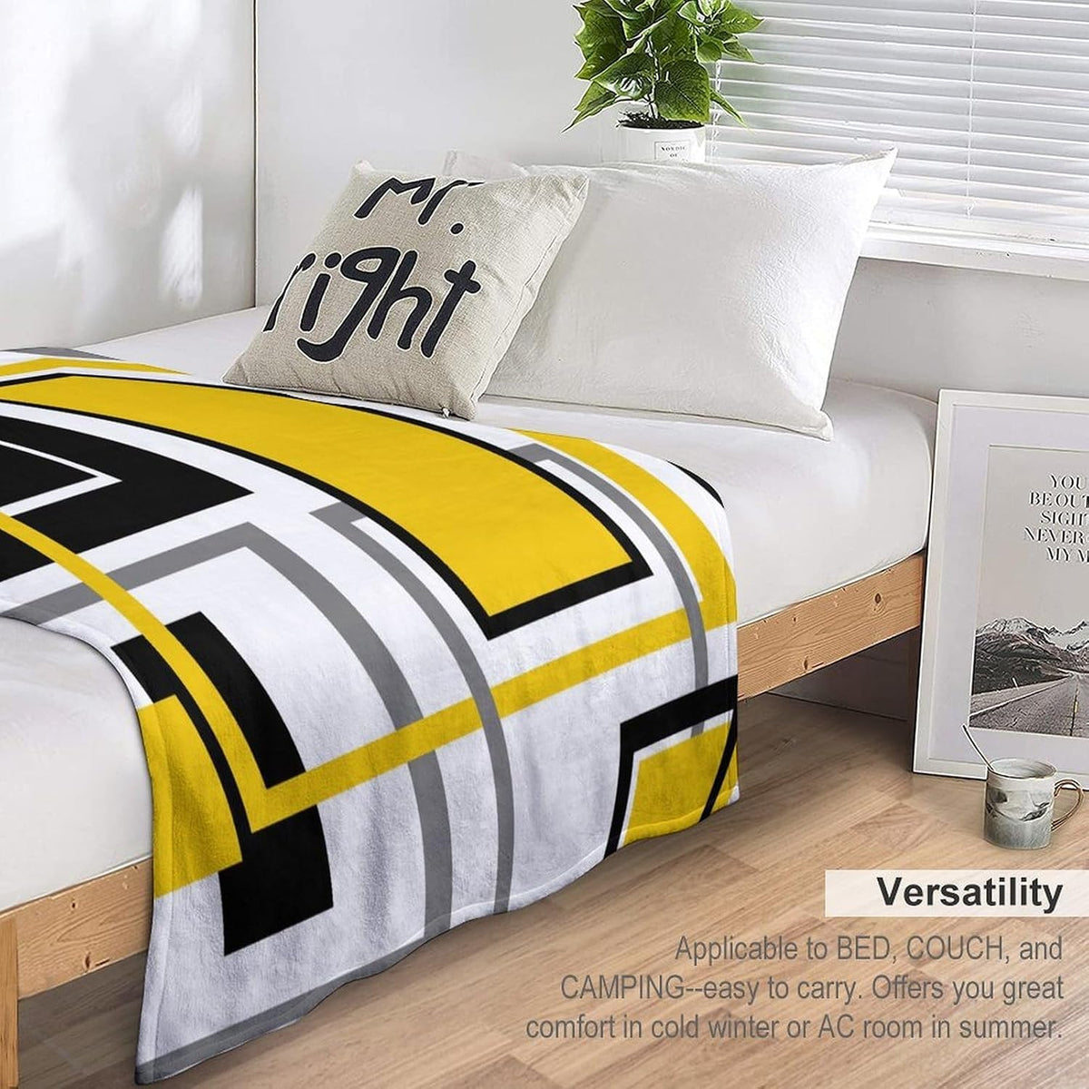 Yellow Geometric Throw Blanket Yellow Modern Black and Gray Blanket for Sofa Bed Couch Chair Or Dorm 70"x80"
