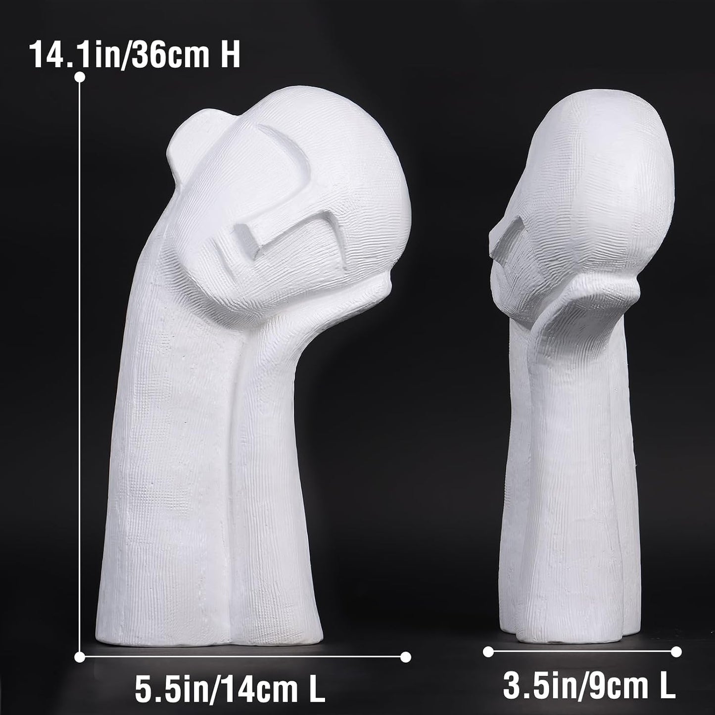Head Sculpture Ceramic Thinker Statue / White / 14 Inch