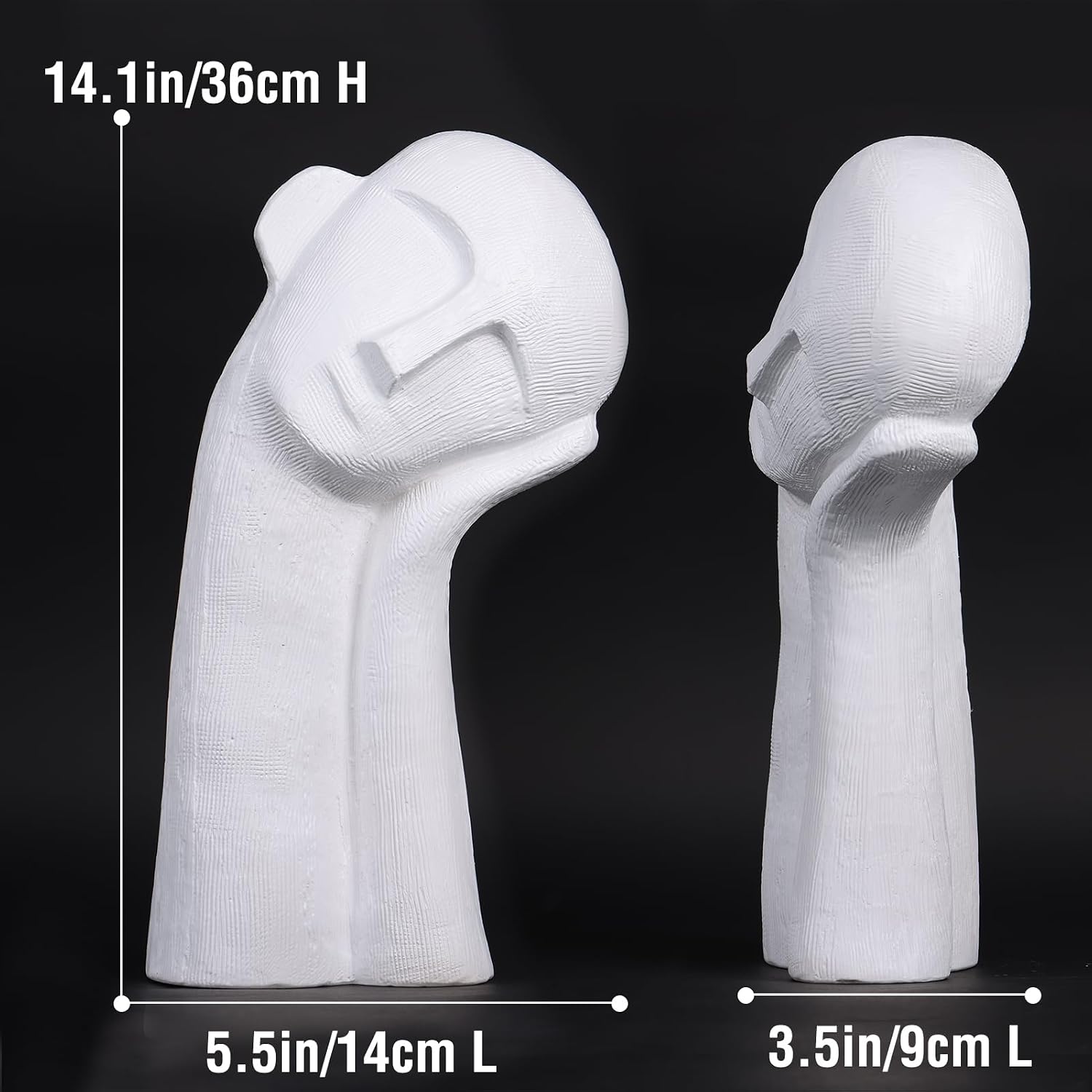 Head Sculpture Ceramic Thinker Statue / White / 14 Inch