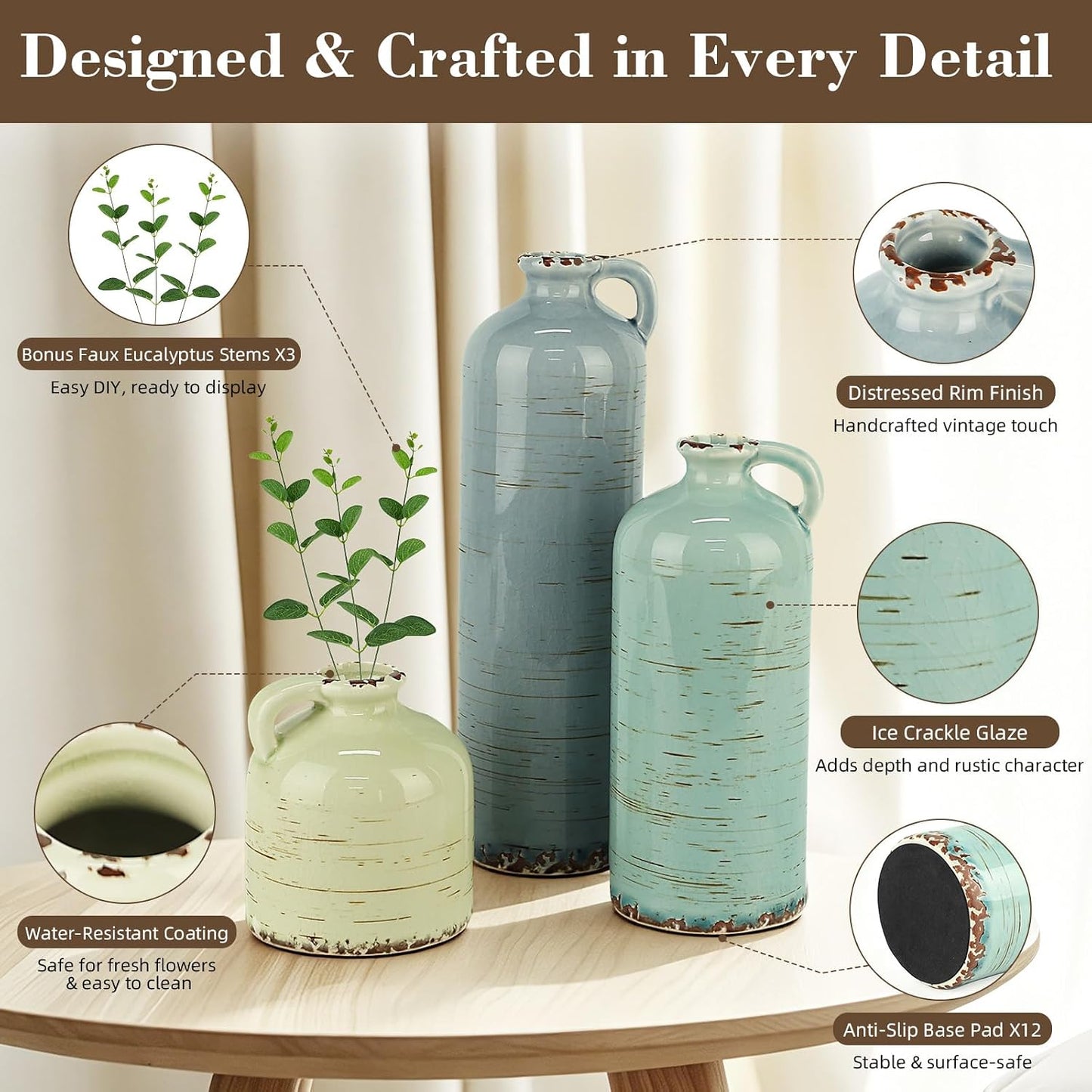 Ceramic Vases / Neutral Rustic Flower Vases / Morandi / Set of 3