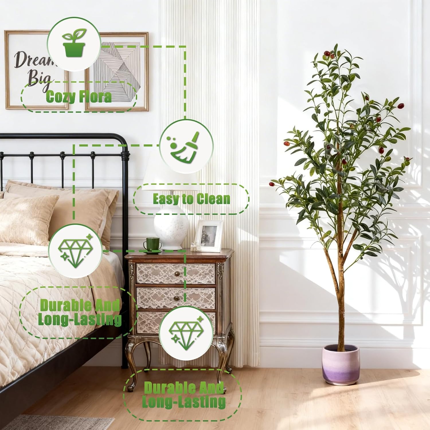 Indoor Tall Faux Olive Tree in Planter / Olive Tree 4ft / 4 Inch