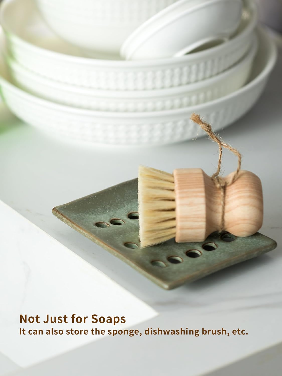 Bar Soap Holder to Lift and Keep Dry / Green / with Drain Holes
