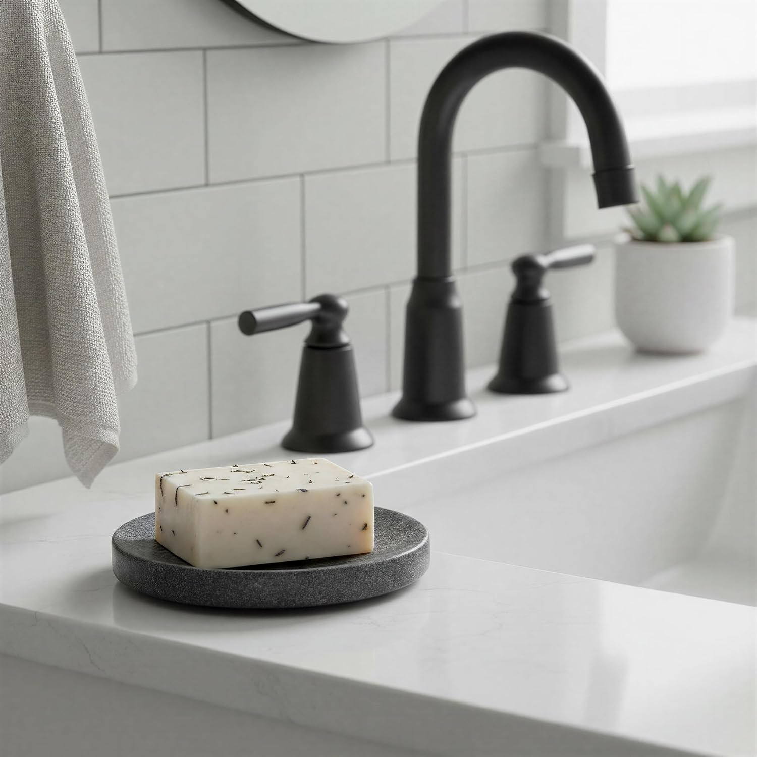 Marble Round Soapdish / Grey