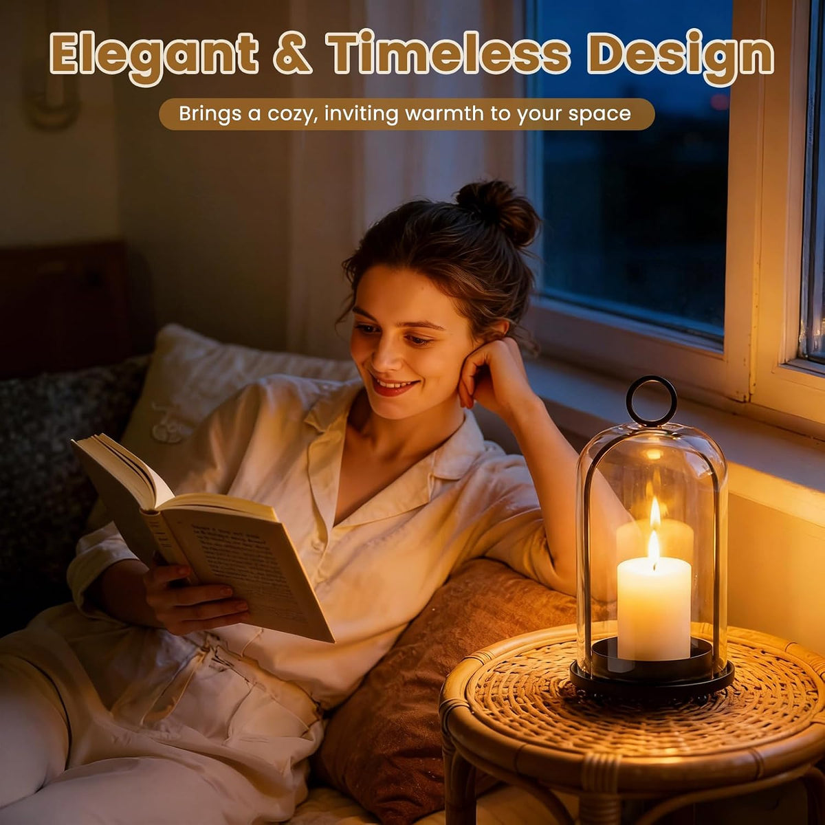 Metal Candle Holder, 5"&4" Wide Hurricane Glass Candle Holders with Handmade Glass Dome, Hanging Candle Lantern for