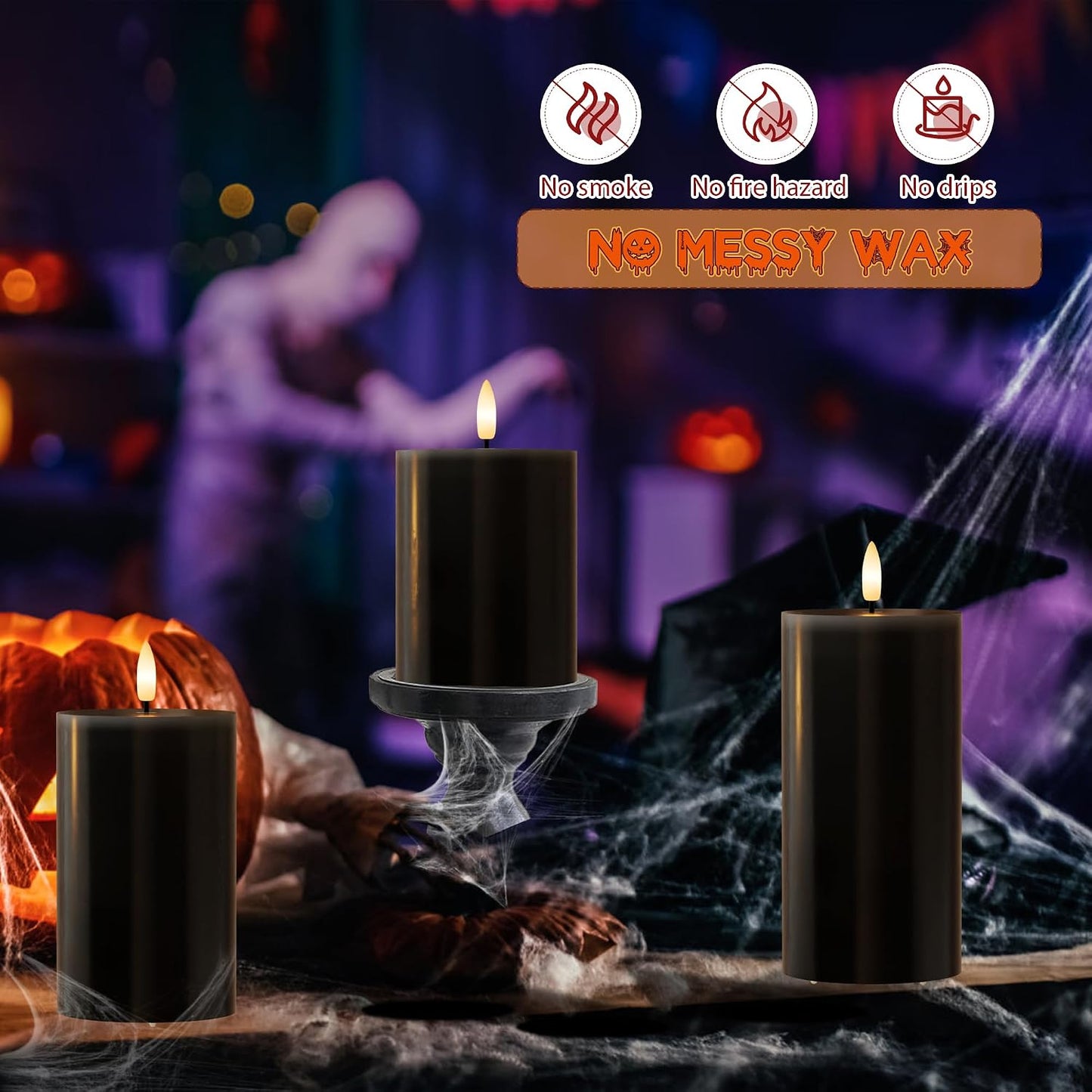 Halloween Flameless Candles with Remote, Battery Operated Candles | Gothic LED Candles, Real Wax Flickering Flameless