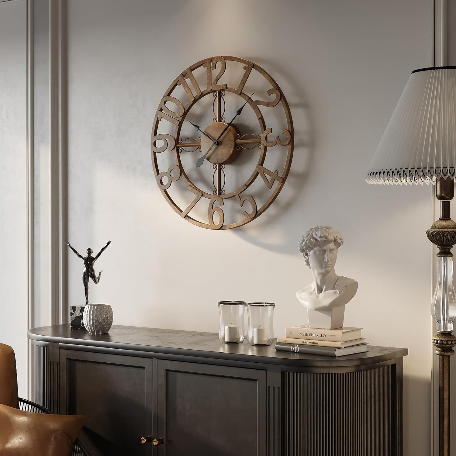 Cuspin Wall Clock for Living Room Decor 16 Inch Bronze Metal Wall Clock | Battery operated, Silent non ticking, Arabic
