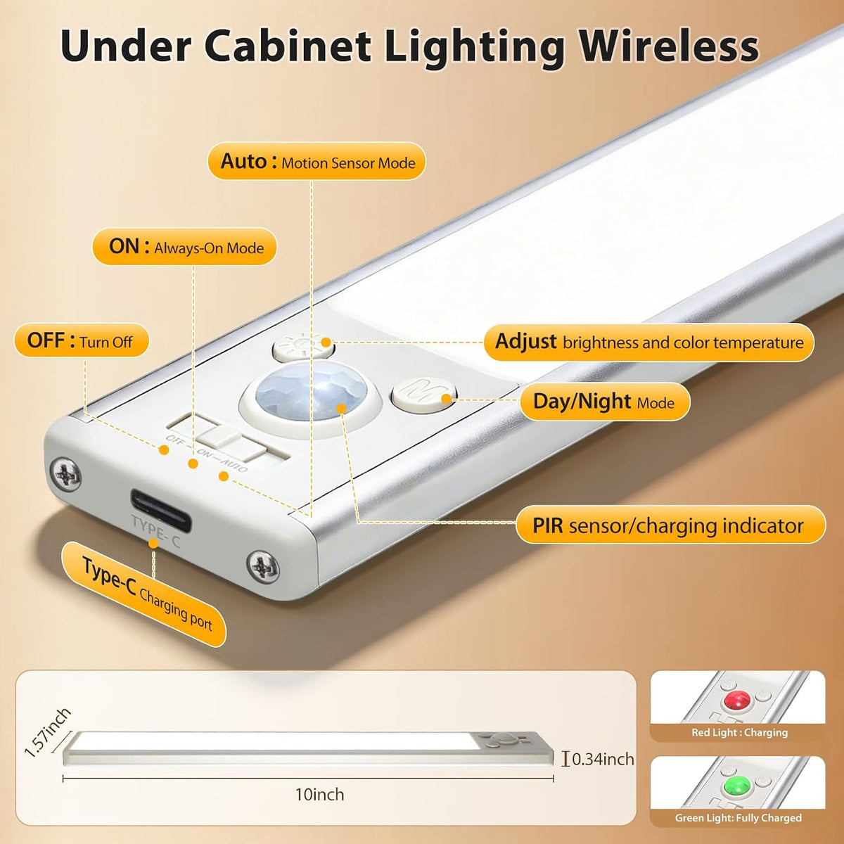 12inch Motion Sensor Light Indoor 6pcs Magnetic Closet Lights，Under Cabinet Lighting Wireless, Rechargeable,with 3