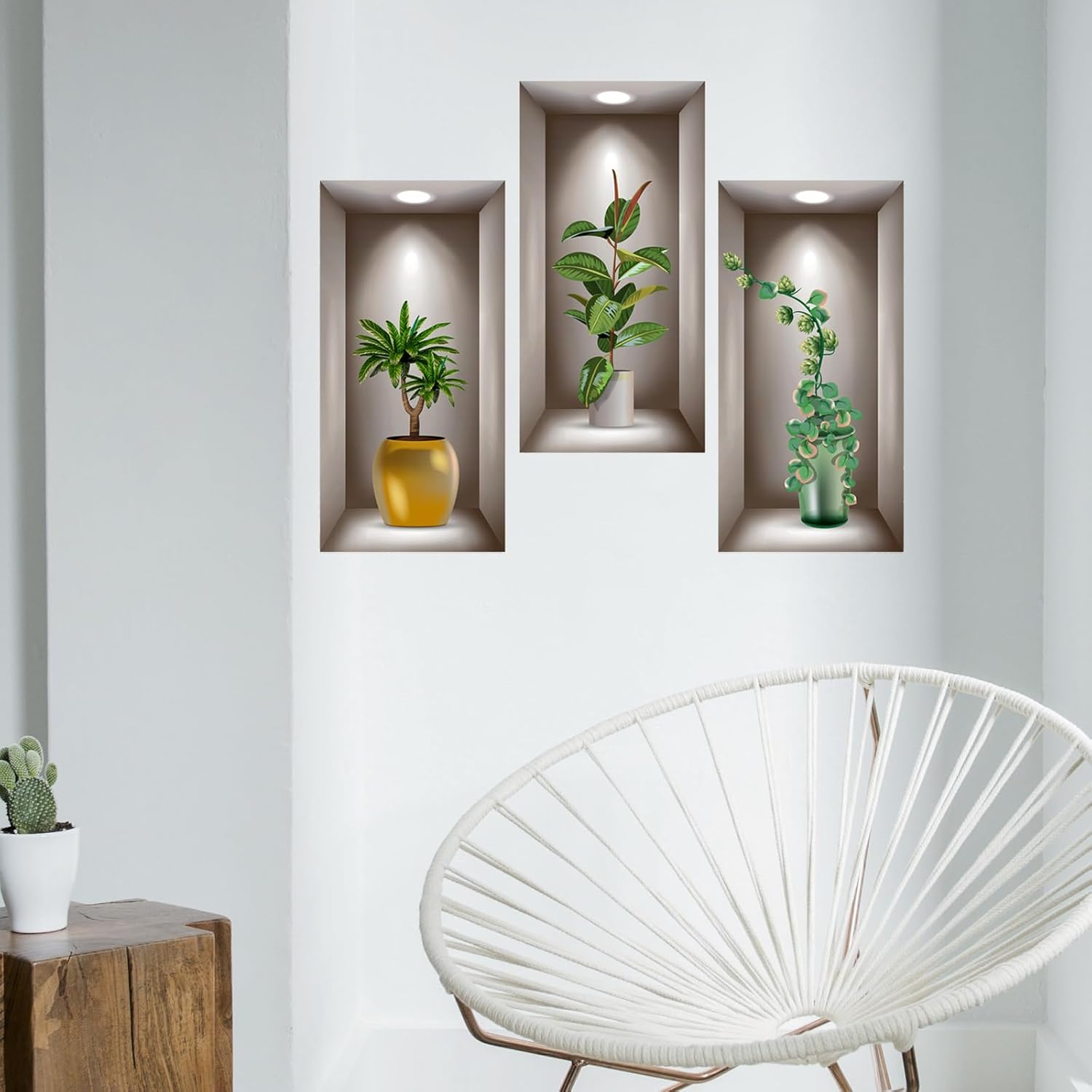 3D Potted Plants Wall Stickers Plants Leaves Wall Decals Peel and Stick 3D Magic / Green / Set of 3