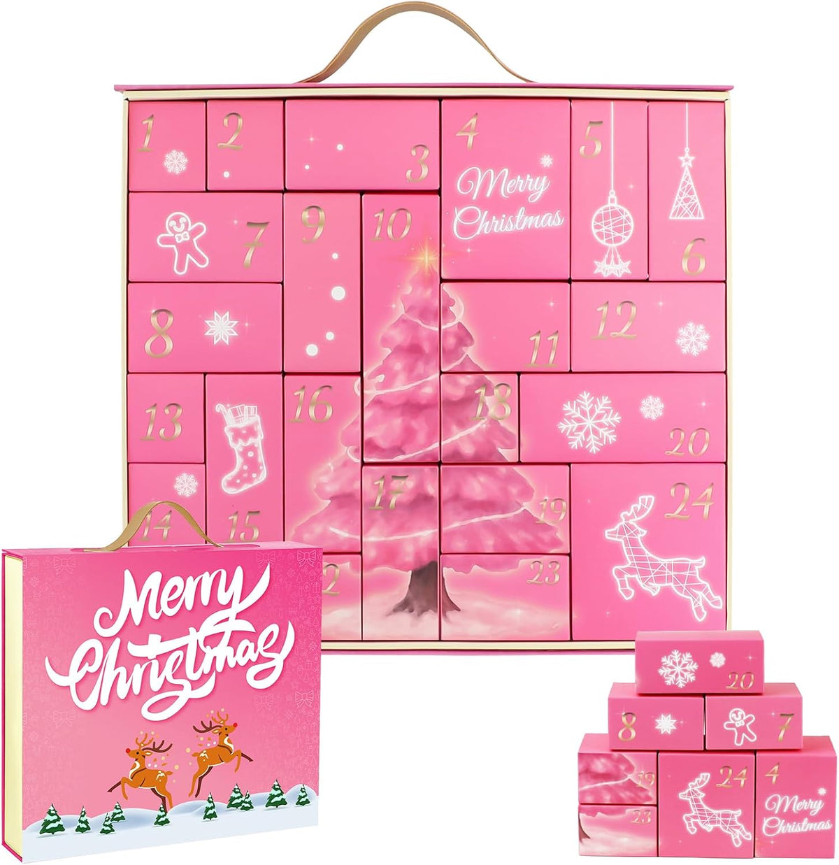 Christmas Advent Calendar, Empty Advent Calendar to Till Yourself, 24 Days Christmas Countdown Advent Calendar, Reusable Countdow Boxes, Xmas Gifts for Boys Girls Teens Adults