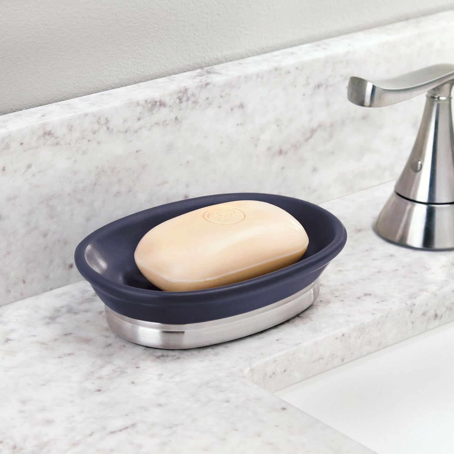 Ceramic and Steel Bar Holder / Soap Dish / Navy