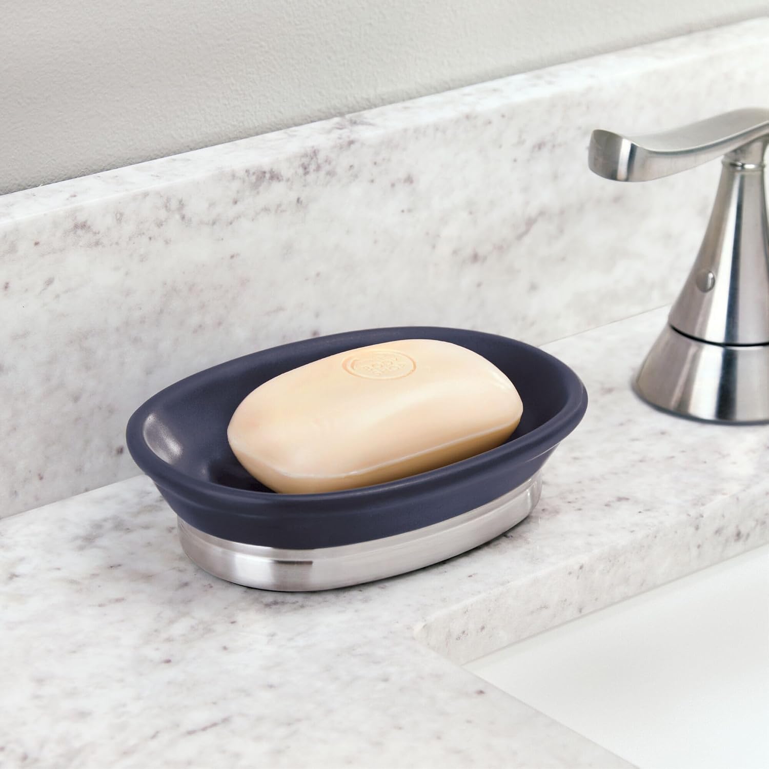 Ceramic and Steel Bar Holder / Soap Dish / Navy