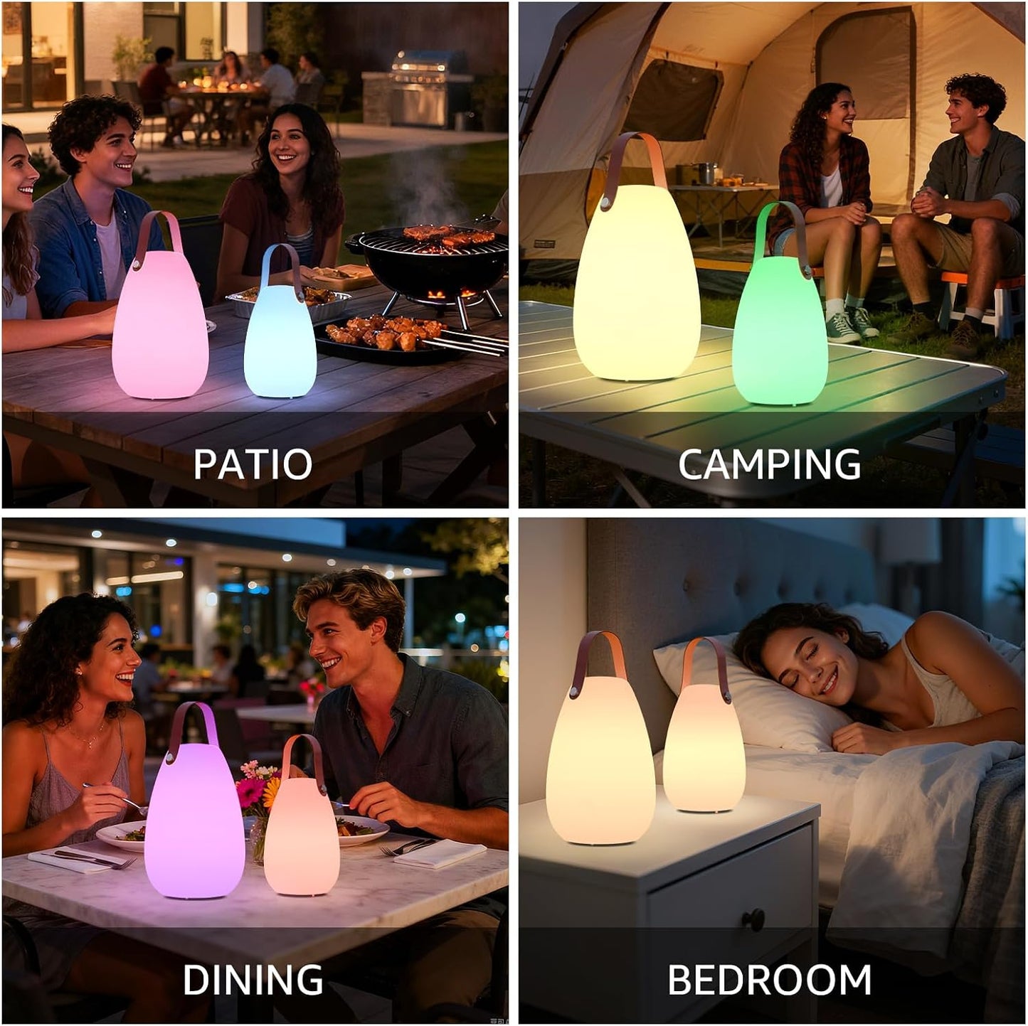uuffoo 2 Pack Rechargeable Portable Table Lamp with Remote | Cordless RGB Lantern, Decorative LED Night Light, IP44