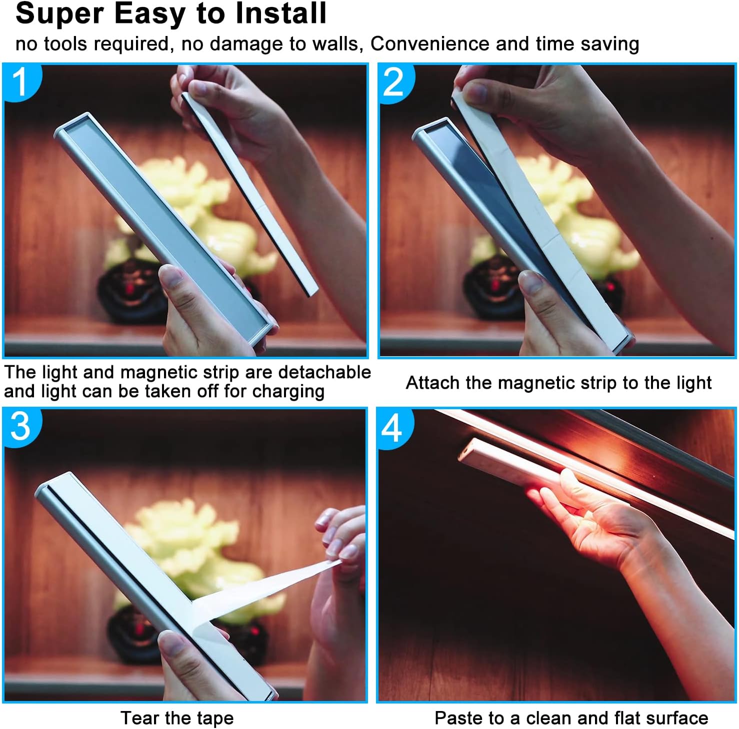 Under Cabinet Lighting Wireless Rechargeable Battery Operated LED Closet Lights Dimmable Under Counter Lights Bar with