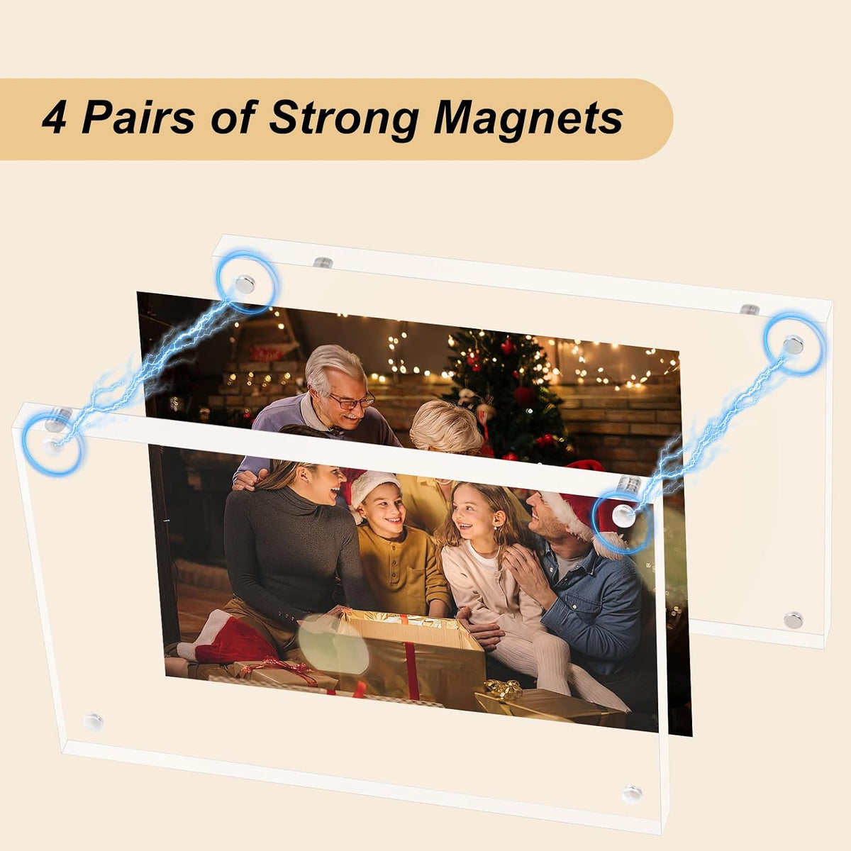 AMEITECH 4x6 Acrylic Picture Frame 5 Pack, Frameless Clear Photo Frames | Double Sided Floating Magnetic Frames, 20mm