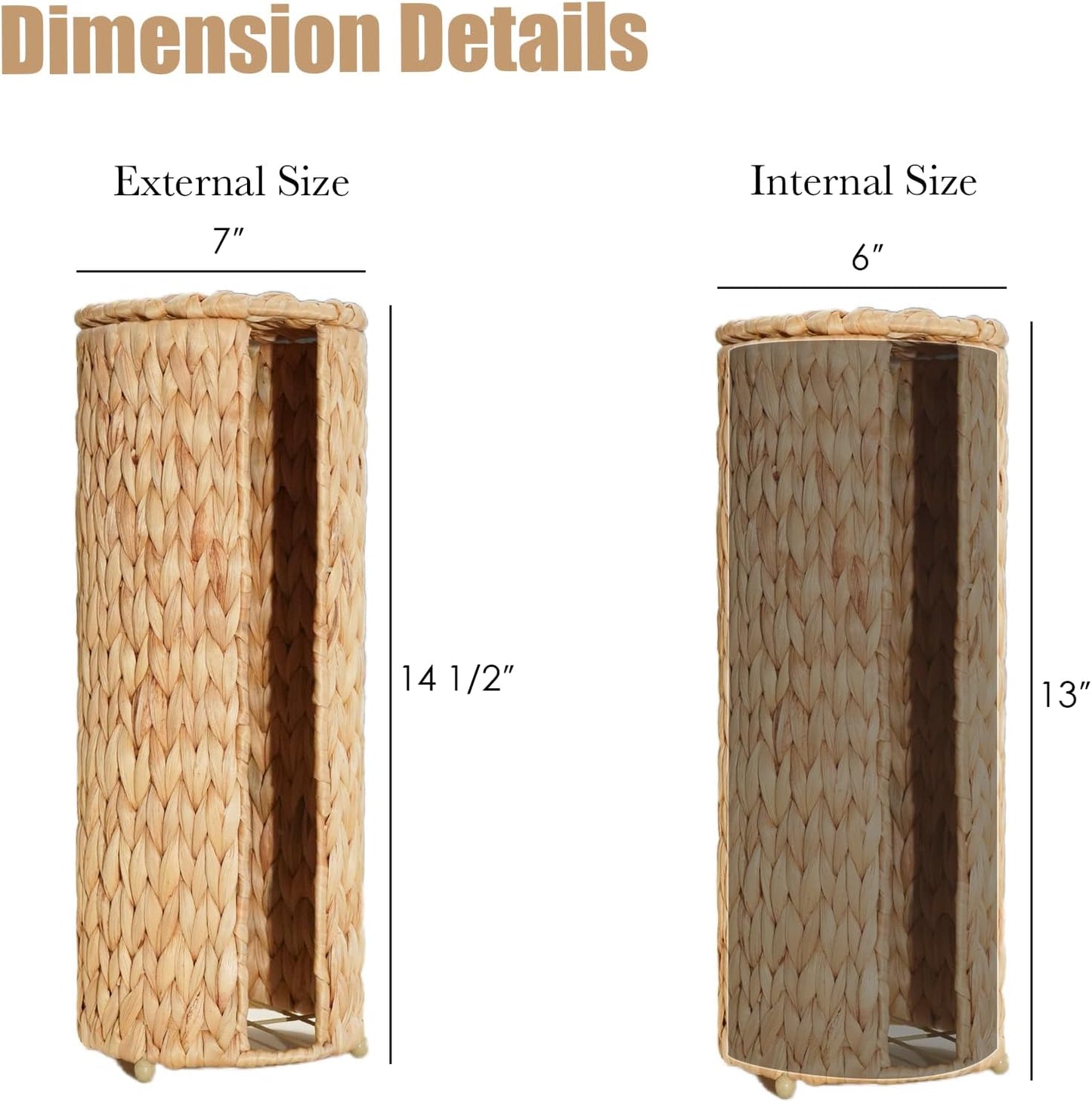 PINXIURY Water Hyacinth Paper Roll Holder, Wicker Toilet Paper Holder Stand for Bathroom, 3 Rolls of Toilet Paper