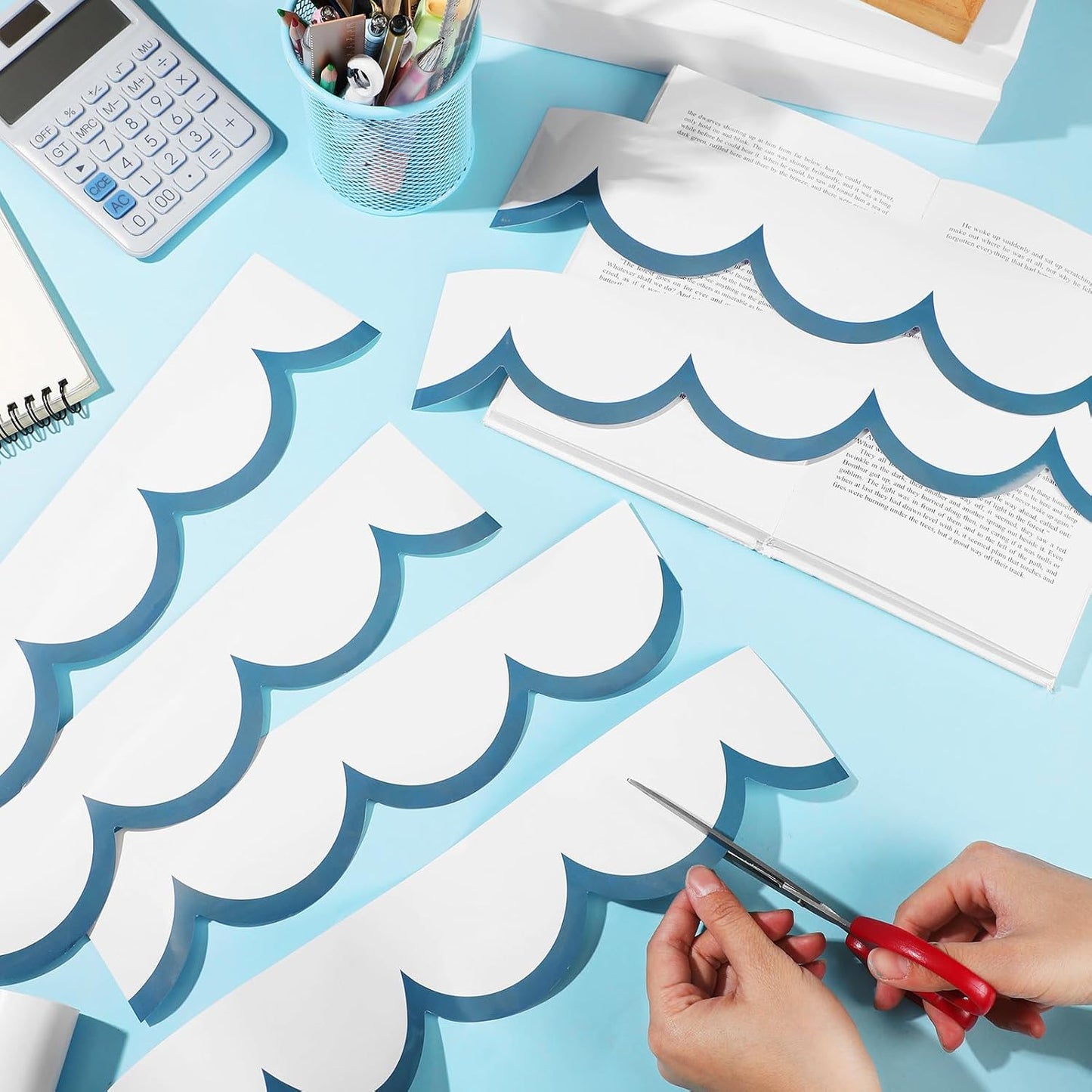 Bulletin Board Borders Wave Line Scalloped Board Borders Classroom / Stone Blue and White / 65 Inch