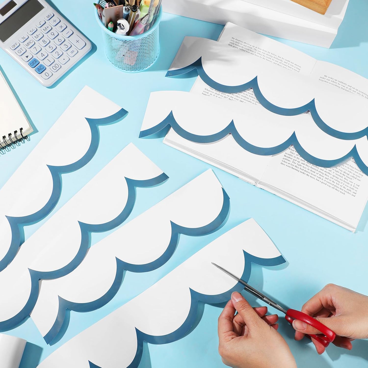Bulletin Board Borders Wave Line Scalloped Board Borders Classroom / Stone Blue and White / 65 Inch