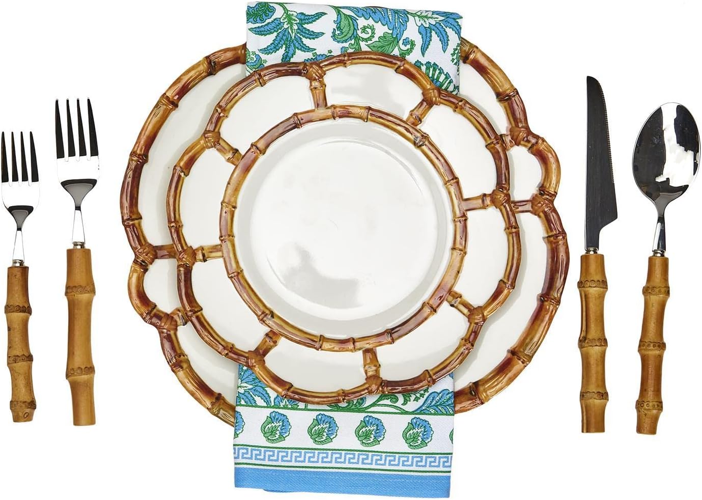 Two's Company Hampton Set of 4 Block Print Cloth Napkins - Cotton