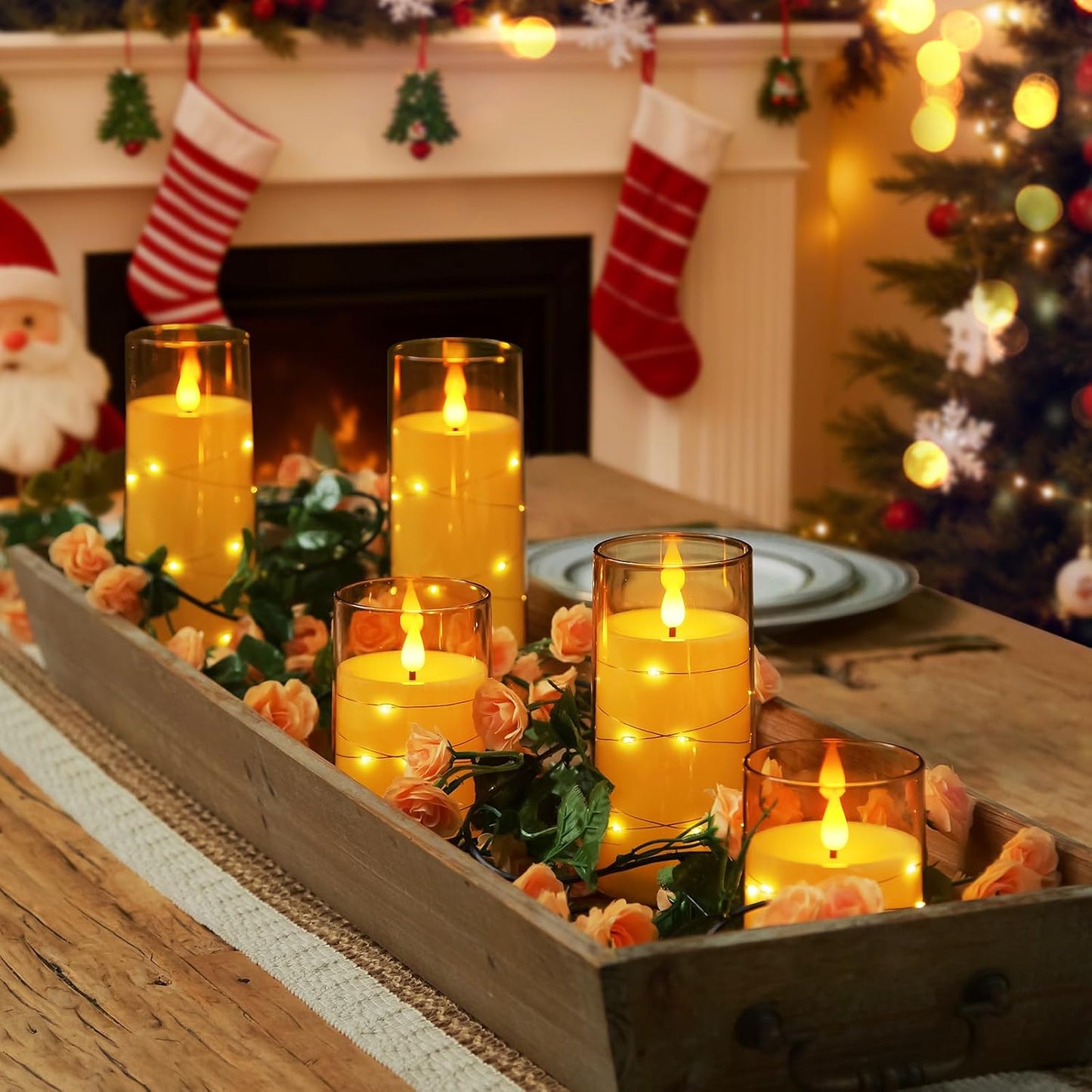 Homemory Acrylic Flameless Candles with Embedded Star String Fairy Lights, Battery Operated Candle, LED Candles, Fake