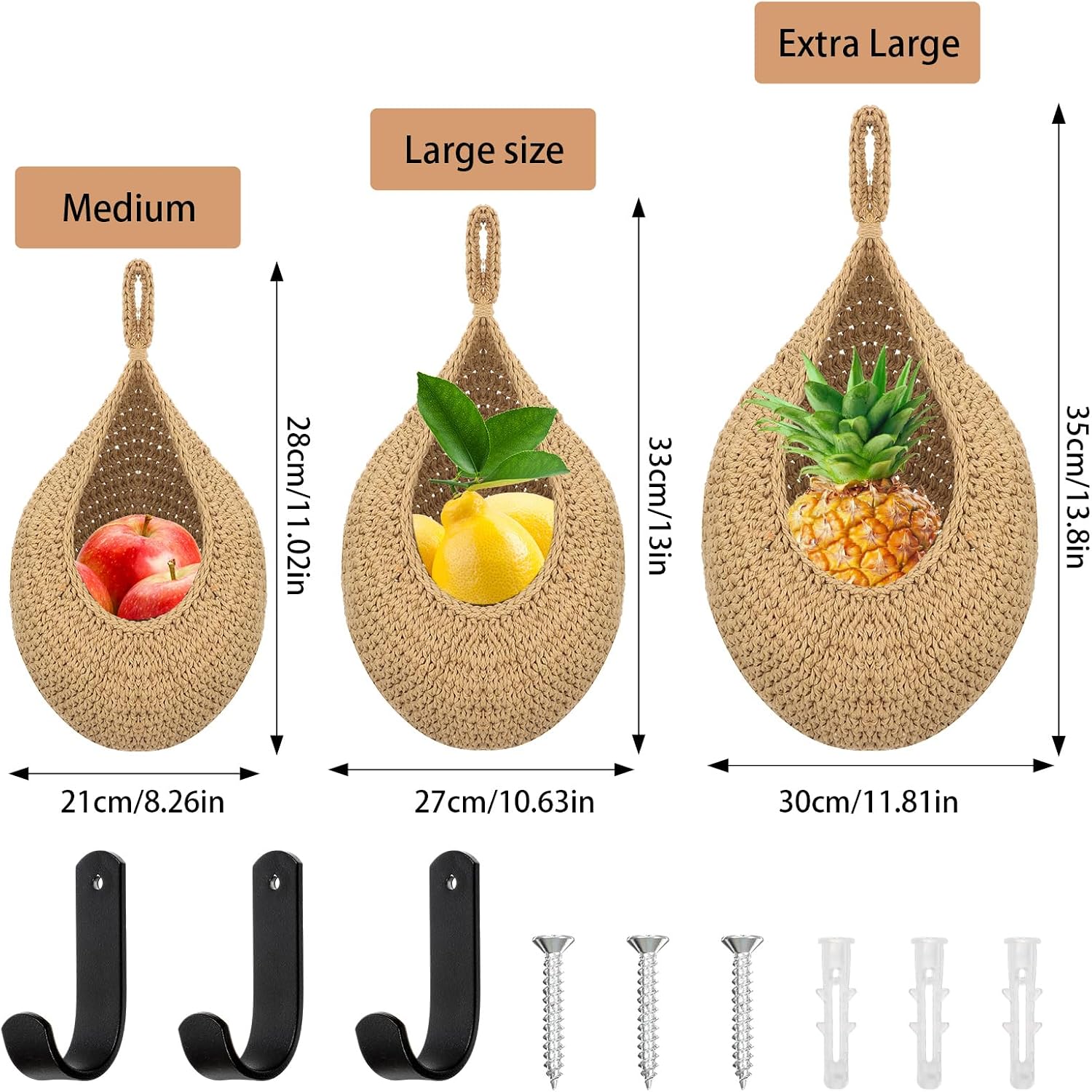 Boho Wall Hanging Fruit Baskets / Set of 3