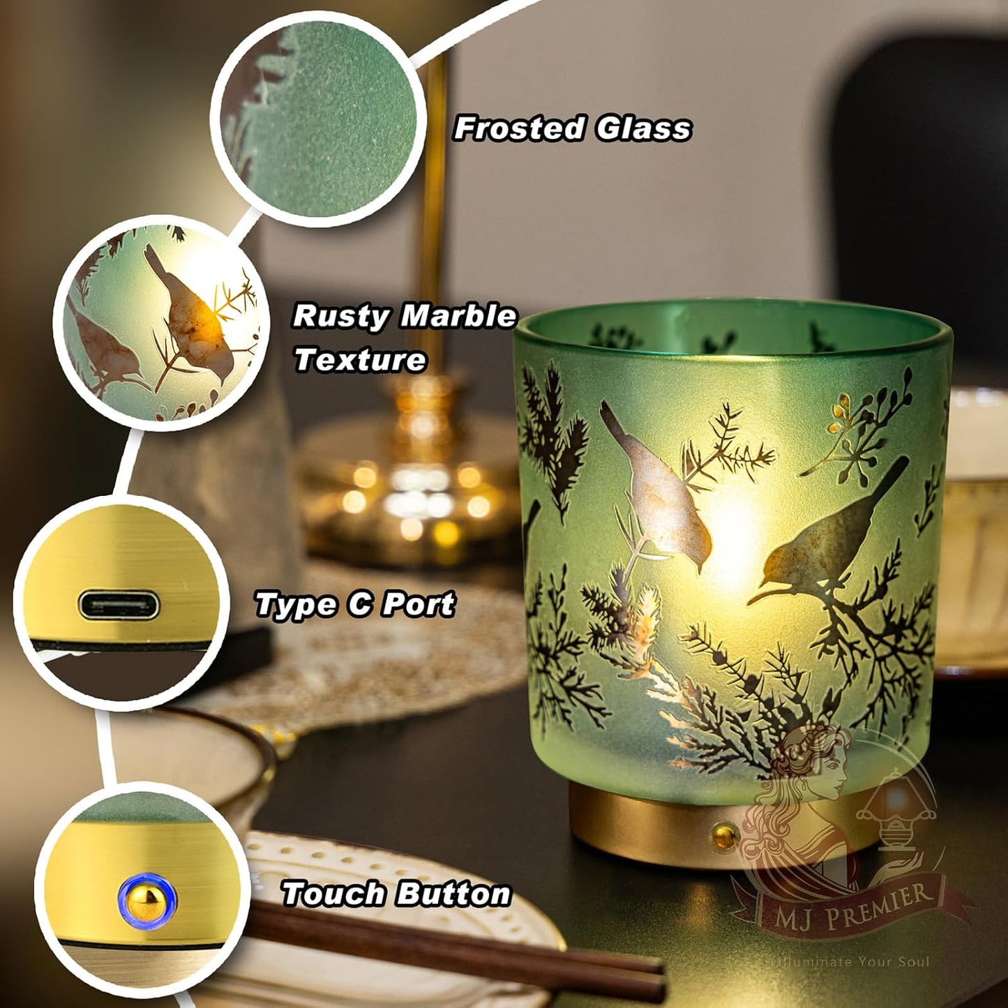 Cordless Lamp Rechargeable, Small Decorative Touch Lamp for Nightstand | Glass Battery Operated Table Lamps Dimmable
