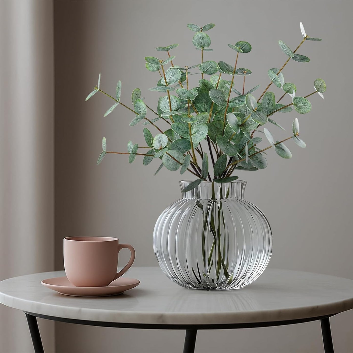 Real Touch Artificial Faux Eucalyptus Stems Dual-Sided Lifelike Leaves Fake / Gray Green / Set of 6