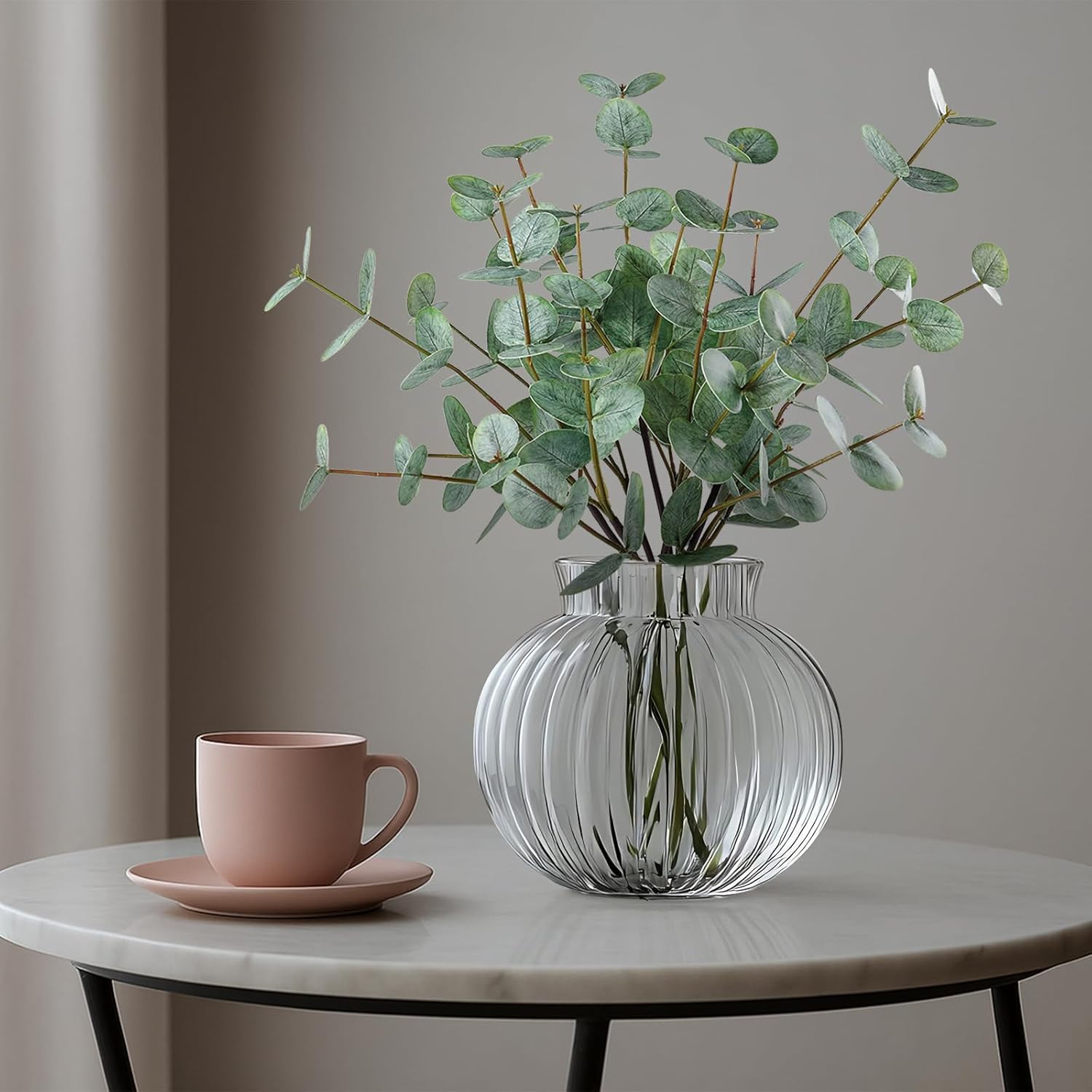 Real Touch Artificial Faux Eucalyptus Stems Dual-Sided Lifelike Leaves Fake / Gray Green / Set of 6
