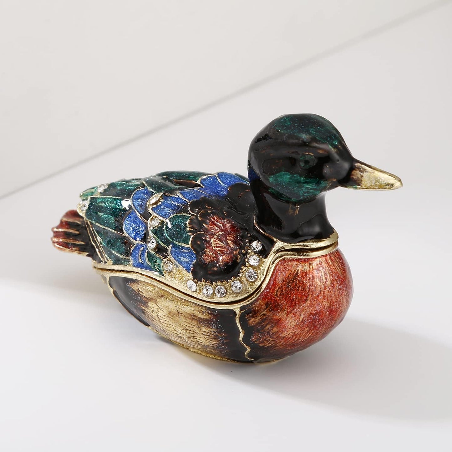 Unique Figurine / Hinged Jewelry Organizer for Ring Earrings / Green Duck