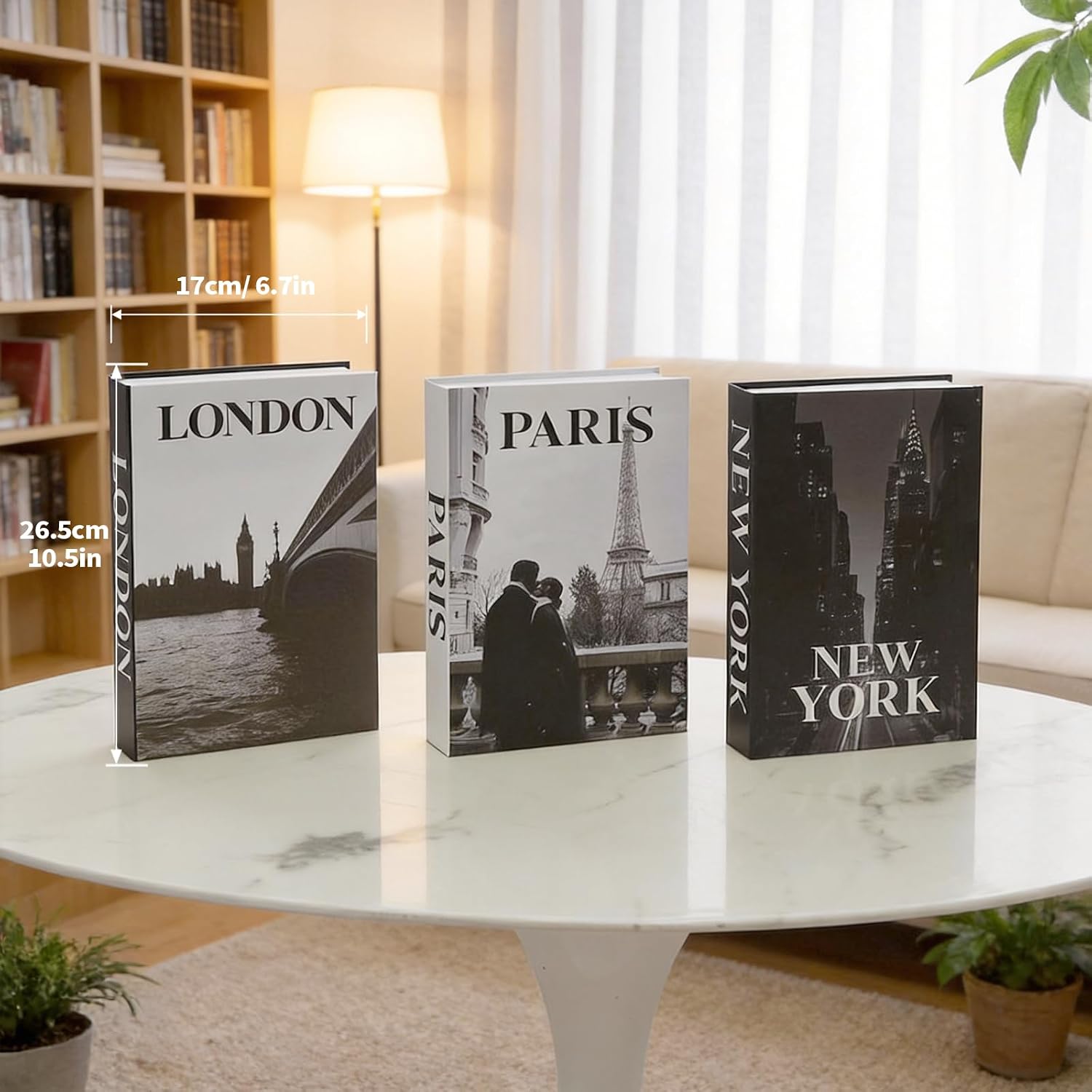 Faux Decorative Books / 3-paris London Newyork Kiss / Set of 3