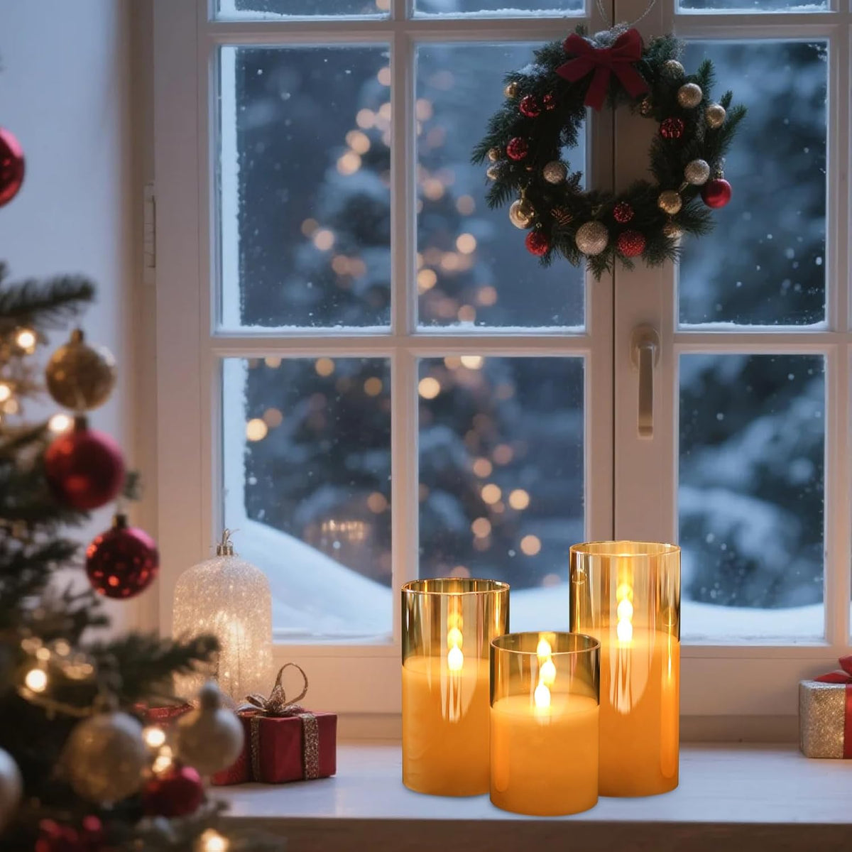 GenSwin Glass Rechargeable Flameless Candles with Remote & Charging Base | Gold, Timer, Battery Operated LED Candles