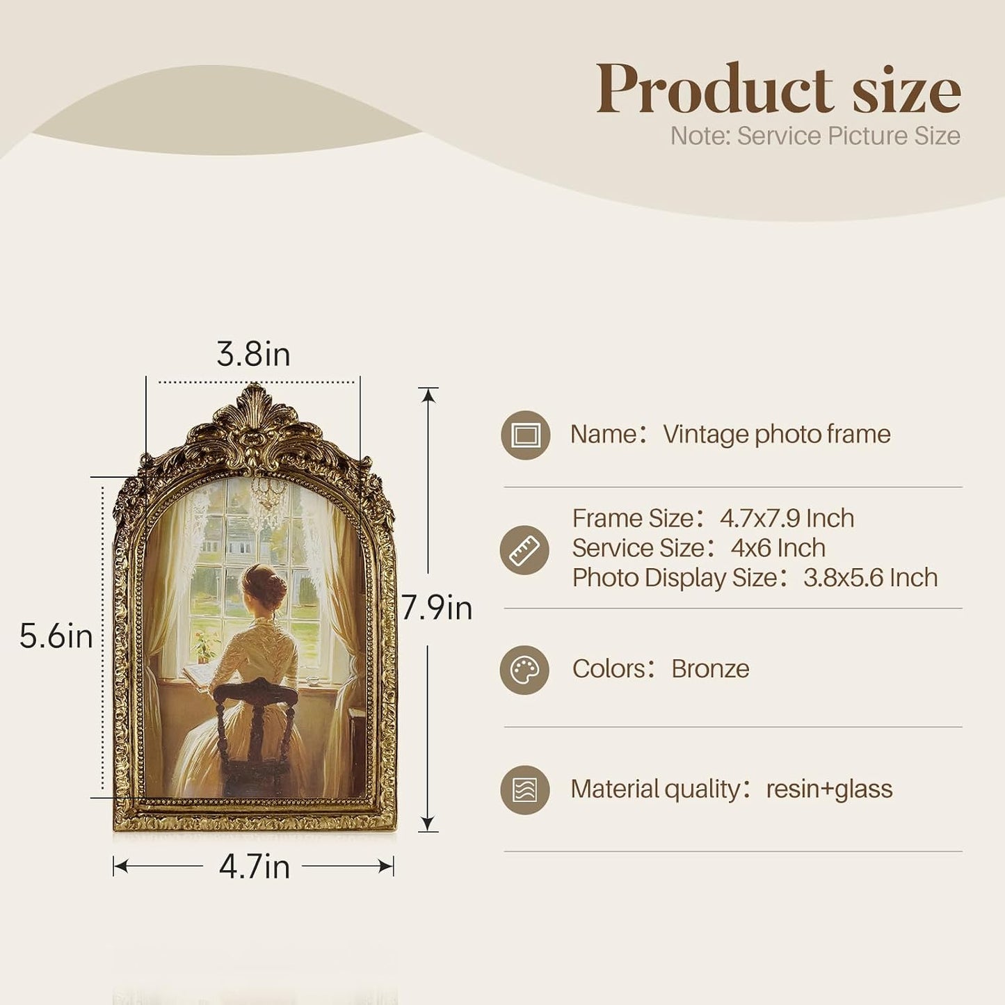 Vintage Picture Frame Arched Frames / Gold Arch / 4 x 6