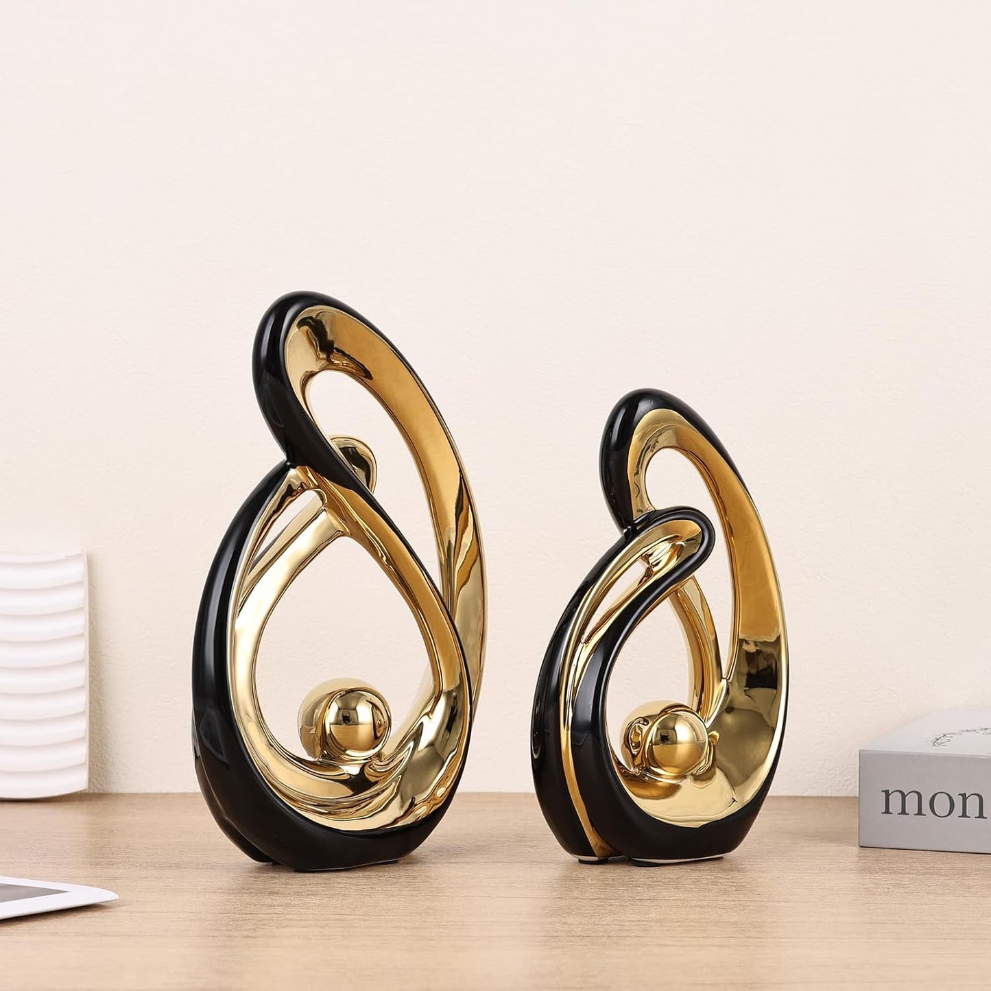 Abstract Ceramic Statue / Black Gold / Small / Set of 2