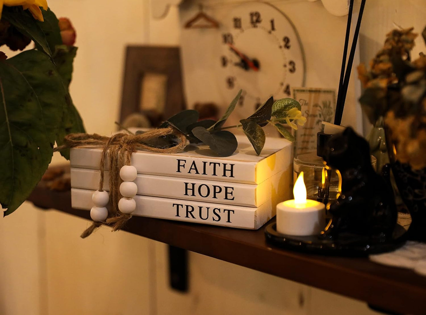 Wooden Decorative Books / Faith, Hope, Trust / White / Set of 3