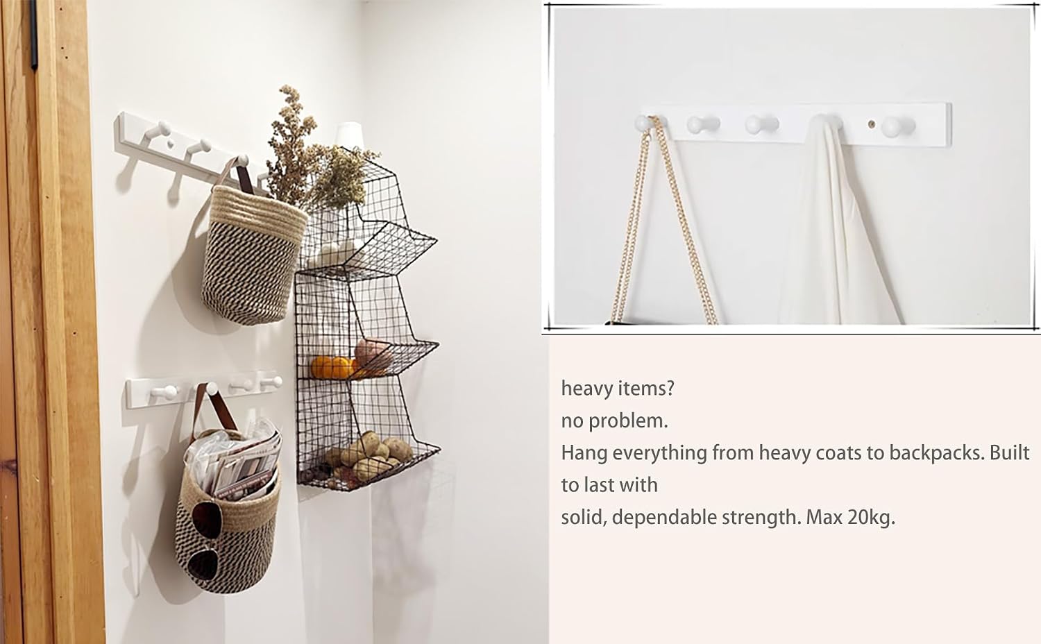 Wall-Mounted Hook Coat and Hat Rack