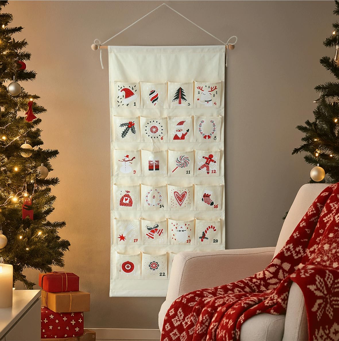 Reusable Christmas Advent Calendar with Pockets Door Wall Hanging