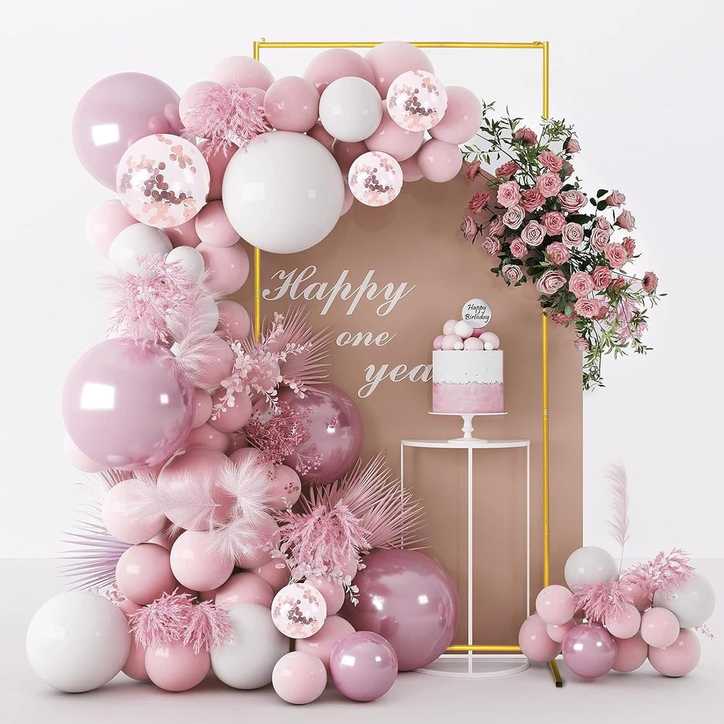 Metal Wedding Arch Backdrop Stand FT Square Balloon Arch Frame / 6.6FT X3ft / Gold / 6.6 x 3.3
