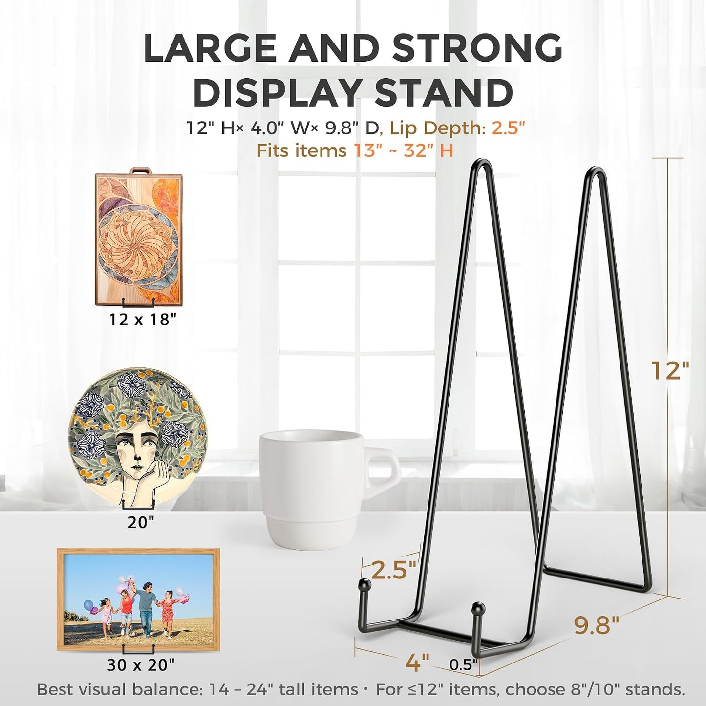 Metal Picture Frame Holder Stand + Easels for Decorative / 12 Inch / Set of 3