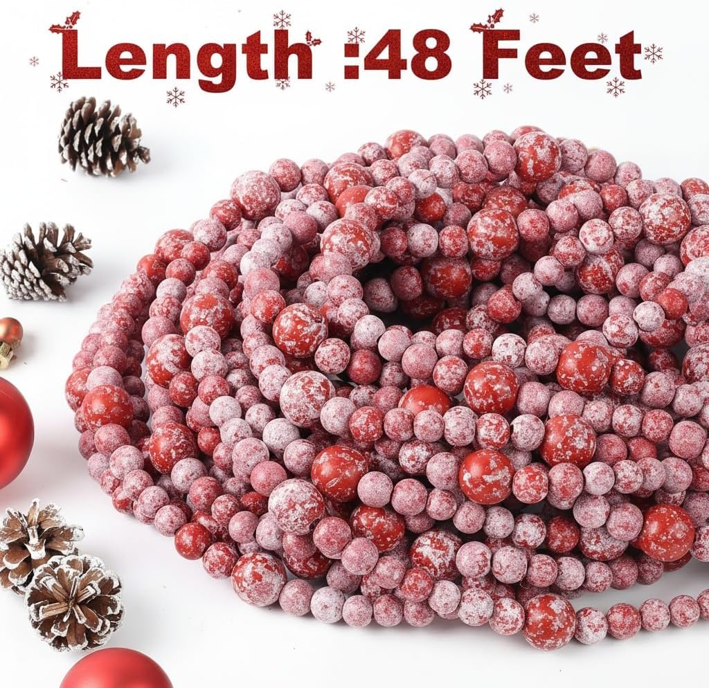 Christmas Wood Bead Garland / Vintage Red Beads