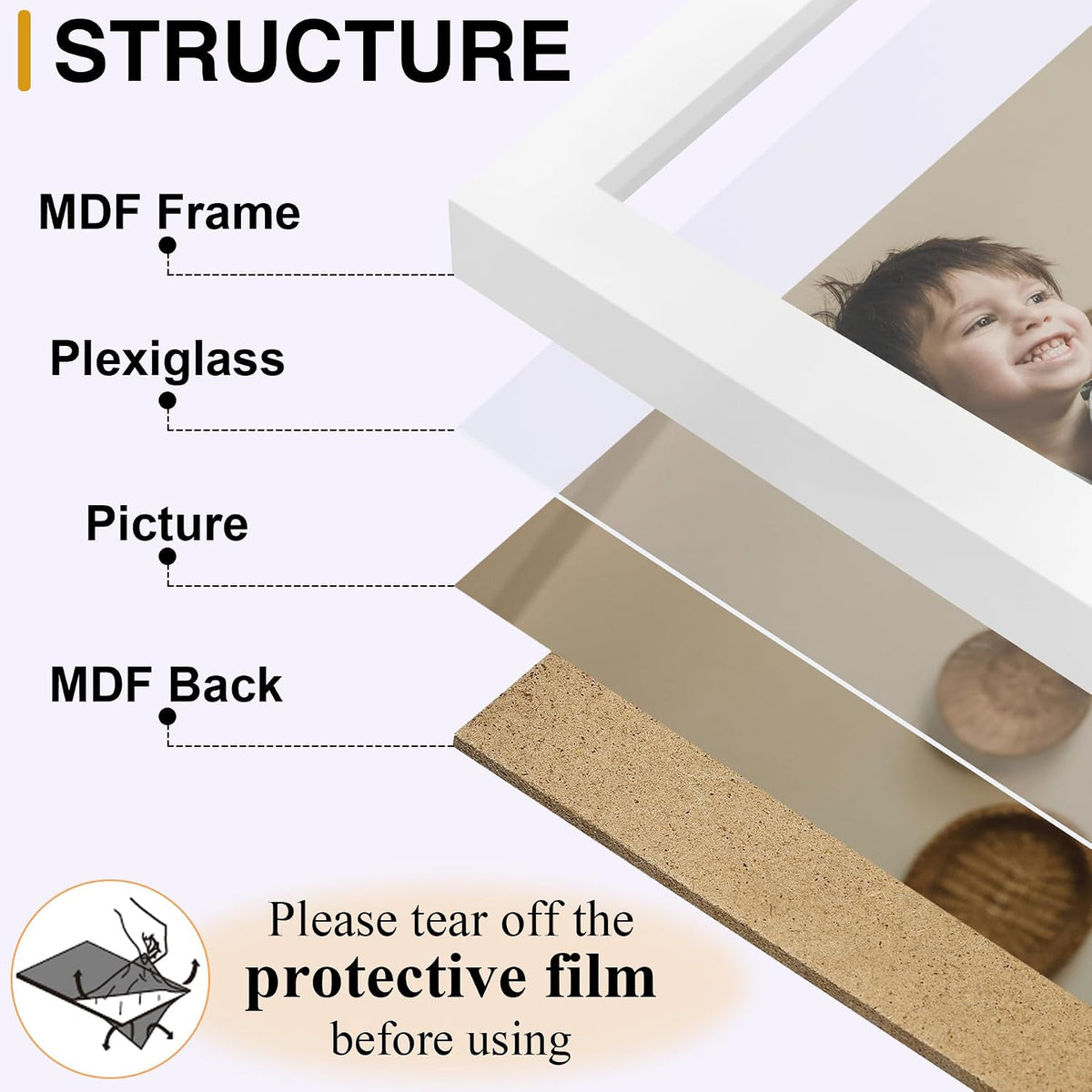 decorUhome White Triple 8x10 Picture Frame Vertical, MDWT08 | "Z" Shape Folding Design Engineered Wood Trifold Photo