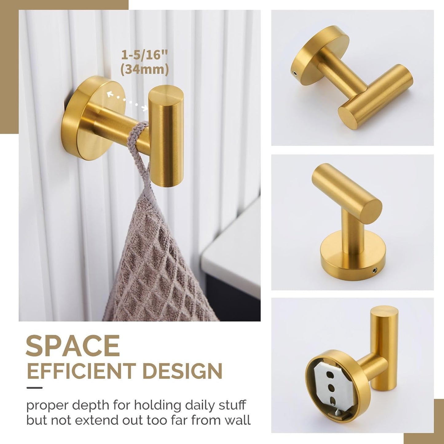 Angle Simple Bathroom Hardware Set Brushed Dark Gold, 4-Piece | SUS304 Stainless Steel Bathroom Fixtures Accessory Kit