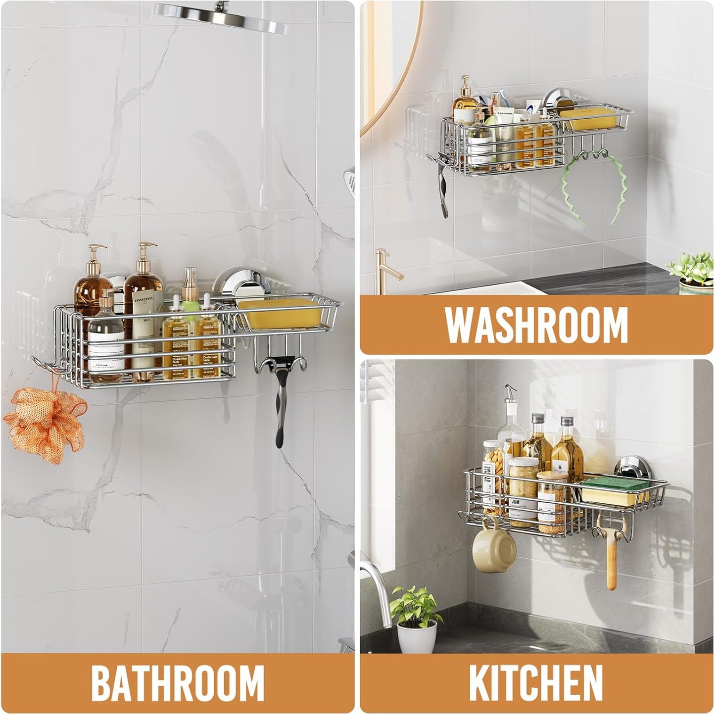 Shower Caddy Suction Cup Shower Shelves Shower Holder / 1 x Silver