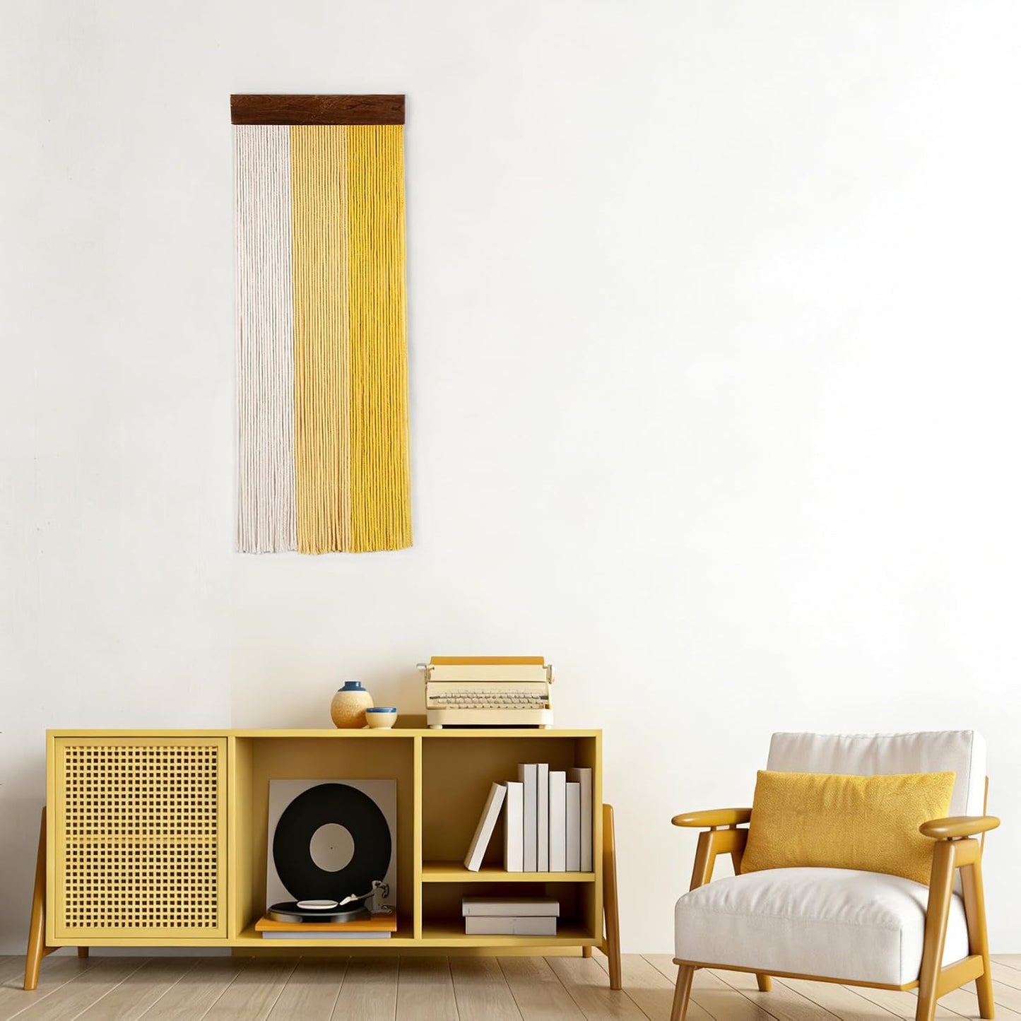 Yellow Large Macrame Wall Hanging Boho Yellow and Beige Wall Decor Handmade Woven / Yellow Beige