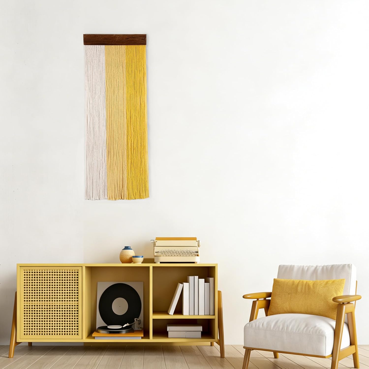 Yellow Large Macrame Wall Hanging Boho Yellow and Beige Wall Decor Handmade Woven / Yellow Beige