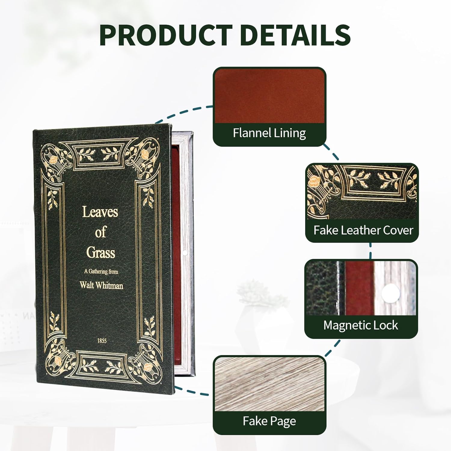 Fake Book Box Decorative Storage Box Faux Wood / Literary Works - Green