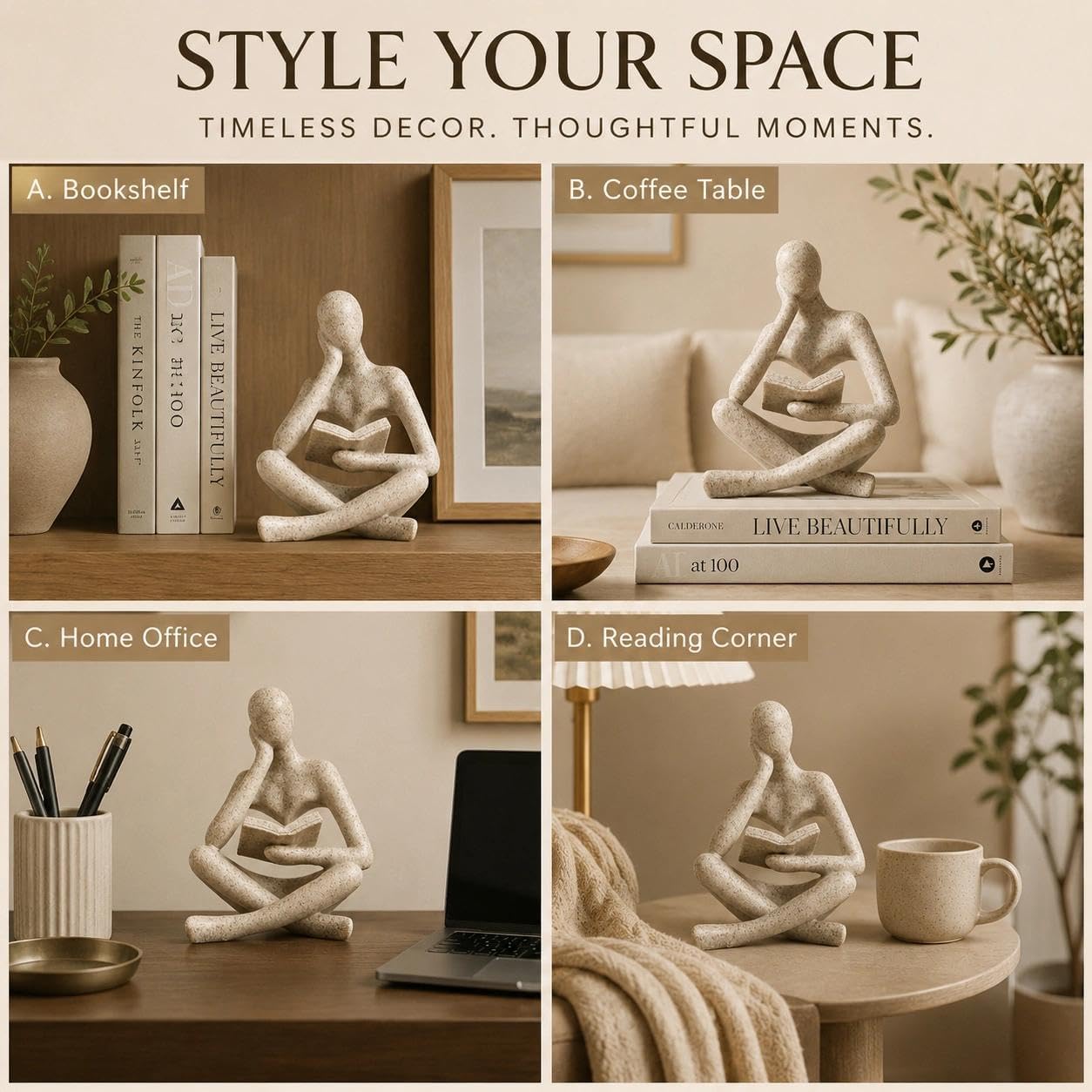 Resin Decorative Bookend / Reader-beige-a