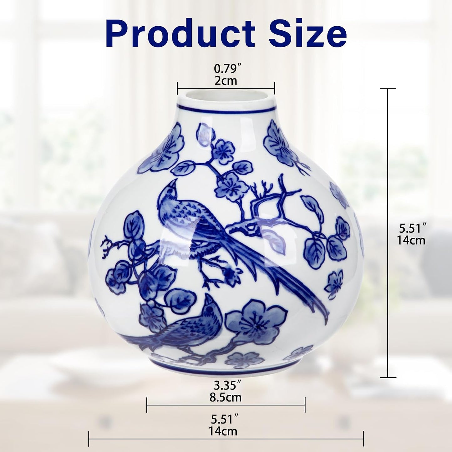 Vase Porcelain Vases Small Chinoiserie Vase Ceramic Chinese Floral Vase / Blue and White
