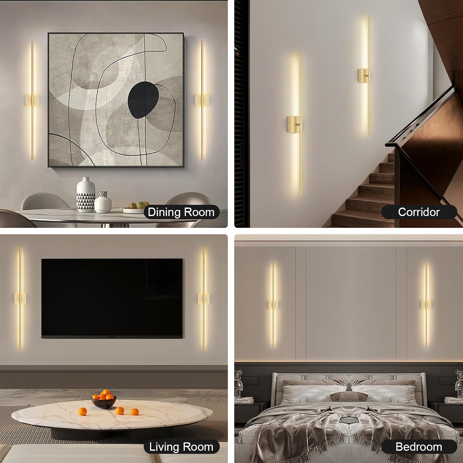 Battery Operated Wall Sconce Set of Two with Remote Control, 3000K-6000K Dimmable Gold Wall Lights, Timable LED